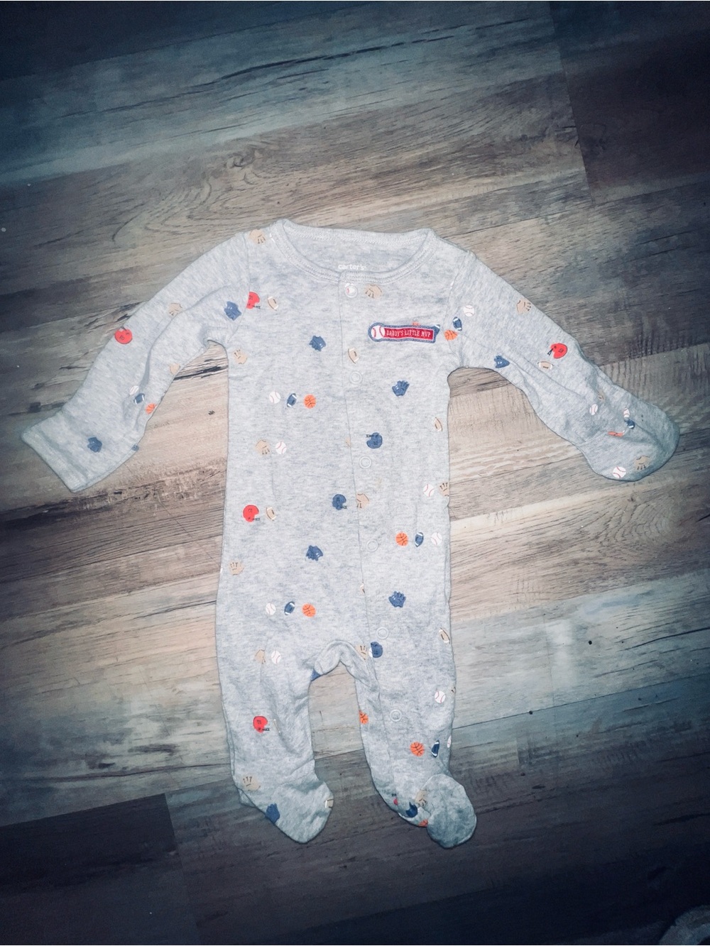 Carter's Heather Gray Footed One-Piece with Navy, Orange, Red, Cream Dots